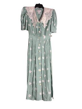 Vintage Karin Stevens Dress Womens 8 Floral Lace Maxi Prairie Cottage 90s NEW!